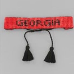 Georgia Bulldawg Beaded Bracelet - Red with Black Writing